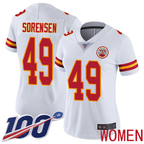 Women Kansas City Chiefs 49 Sorensen Daniel White Vapor Untouchable Limited Player 100th Season Nike NFL Jersey
